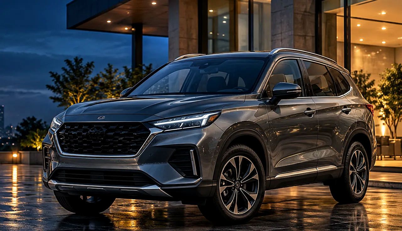 Premium SUV photographed outside a contemporary showroom